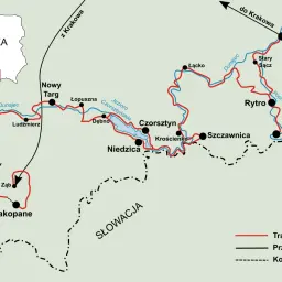 Mapa tras rowerowych wzdłuż Dunajca i Popradu. Sprawdź, ile km ma velo Dunajec, od Zakopanego po Nowy Sącz.
