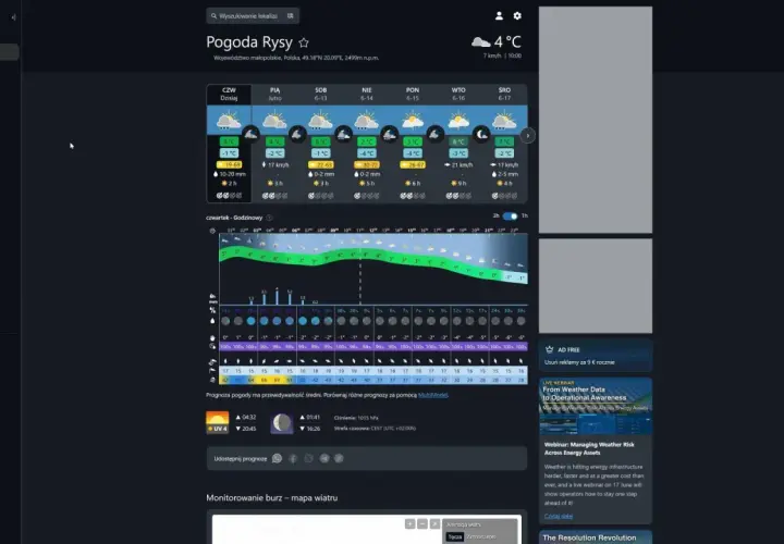 Aplikacja w góry: prognoza pogody dla Rysów, z temperaturami, opadami i wiatrem. Idealna do planowania wypraw.